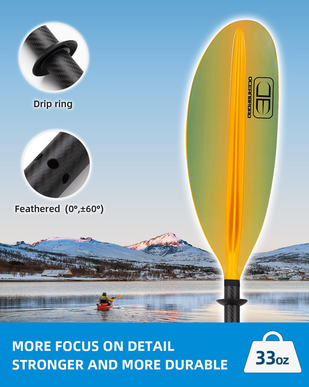 Carbon Fiber Kayak Paddle 90.5in/230cm with Paddle Leash V89445