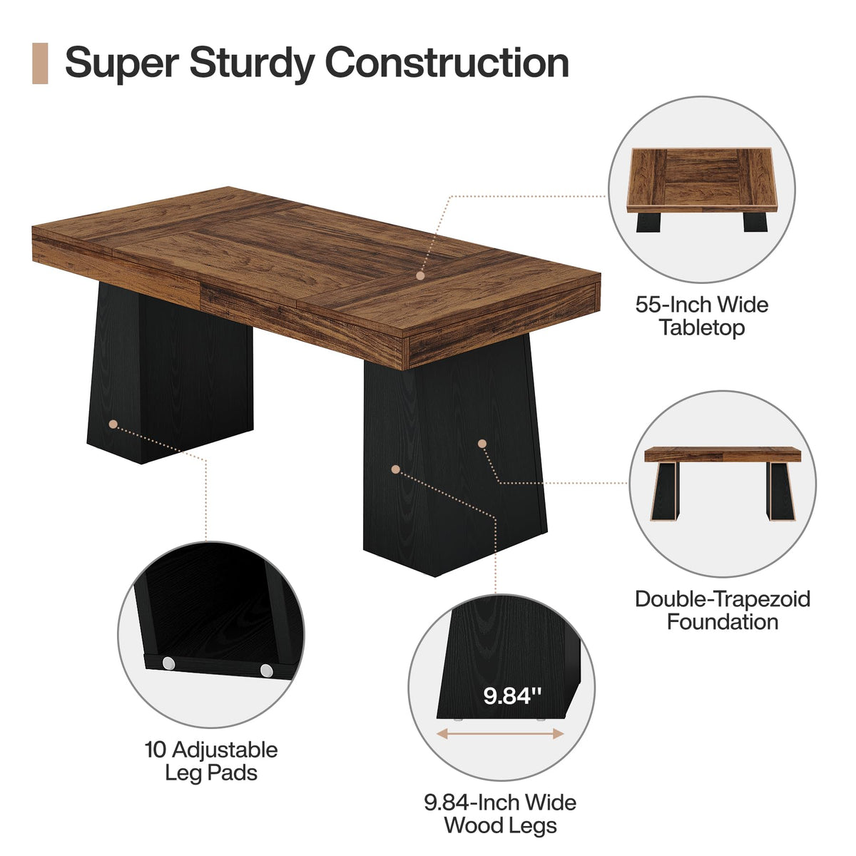 55" Wooden Office Desk with Double Pedestal K14313
