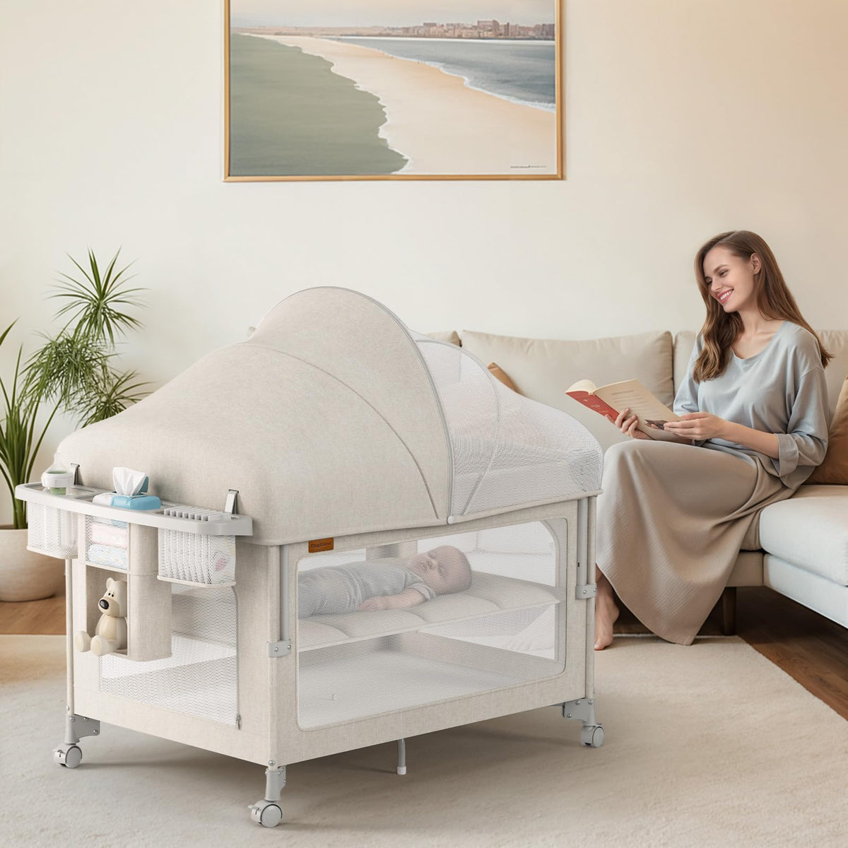 Baby Bassinet, Pack and Play, Bedside Crib Sleeper, Diaper Changer P56953