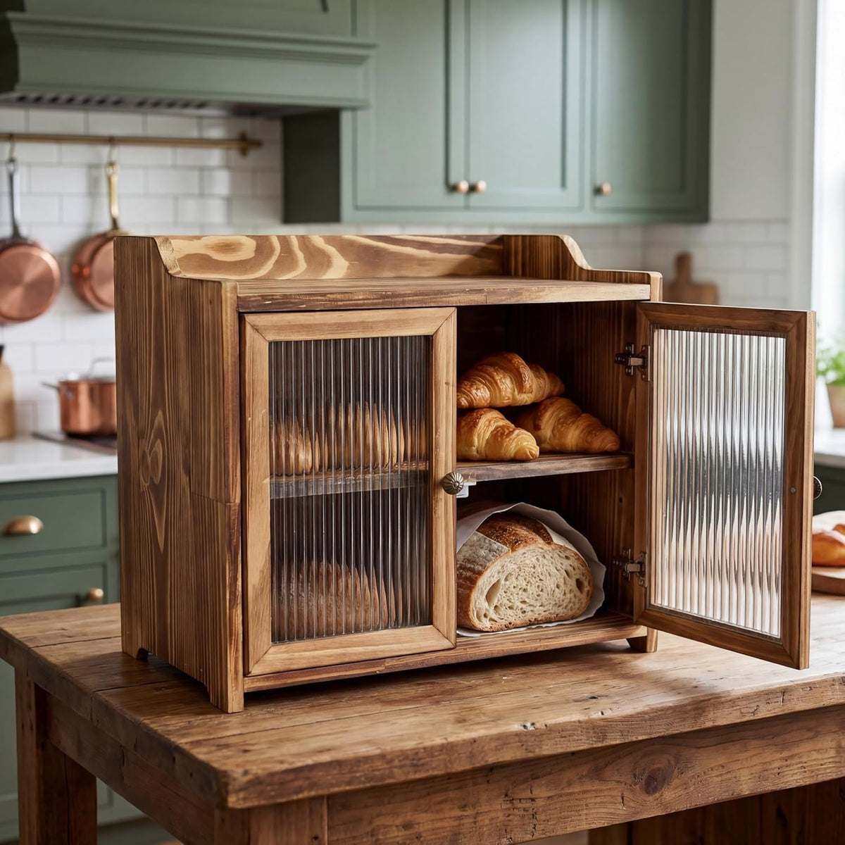 Wooden Bread Box with Glass Doors W285608