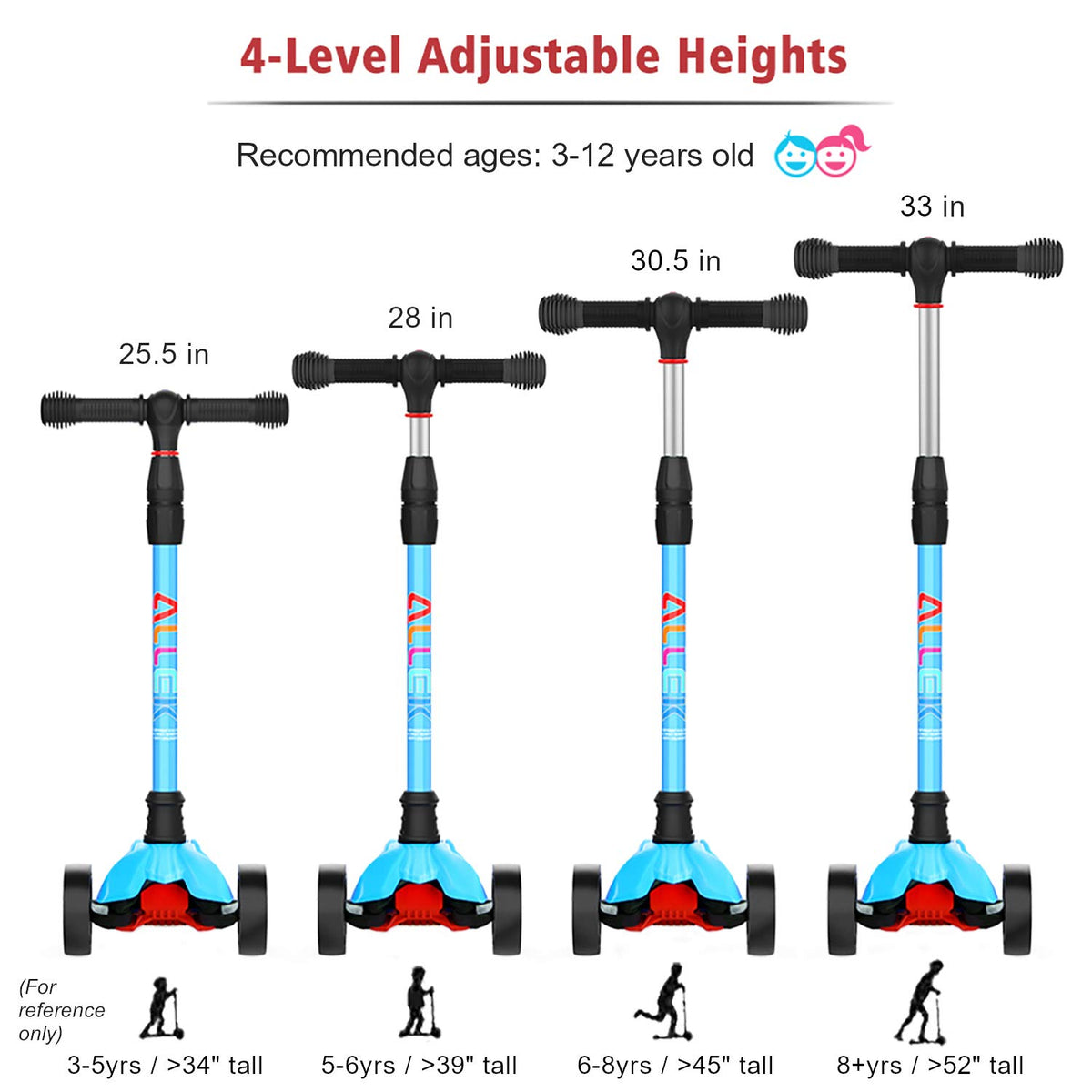 Kick Scooter with Light-Up Wheels and Adjustable Heights J2389