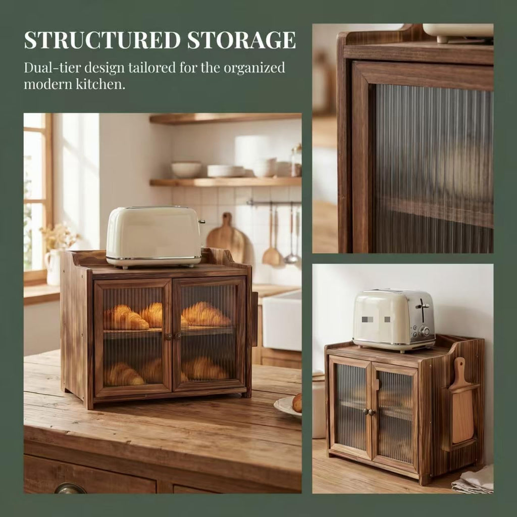 Wooden Bread Box with Glass Doors W285608