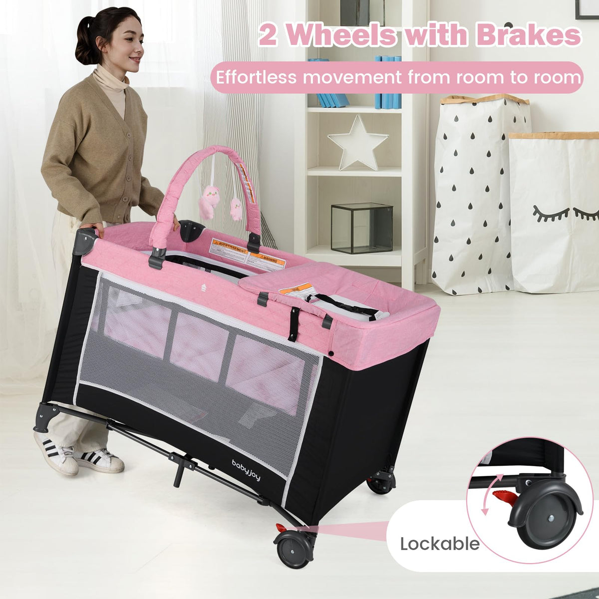3 in 1 Pink Pack and Play Baby Crib Bassinet X680