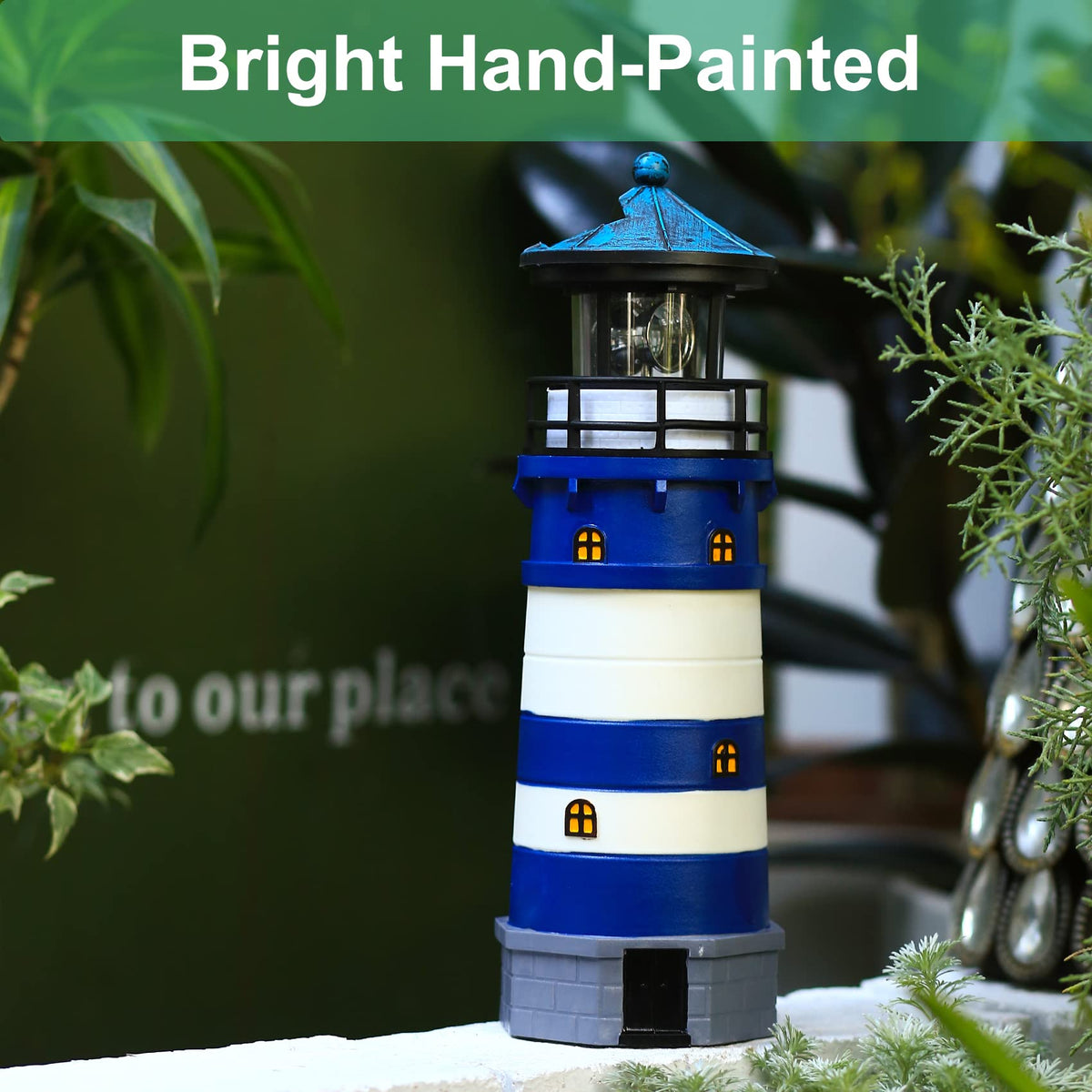 Solar Powered Lighthouse Decor with Rotating Beacon Y392