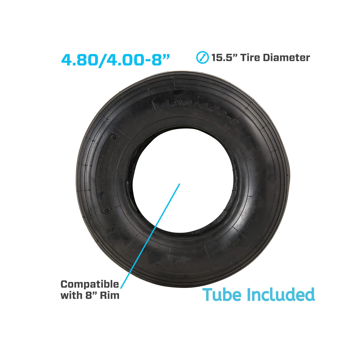 4.80/4.00-8" Ribbed Tread Pneumatic Tire and Inner Tube Set K241