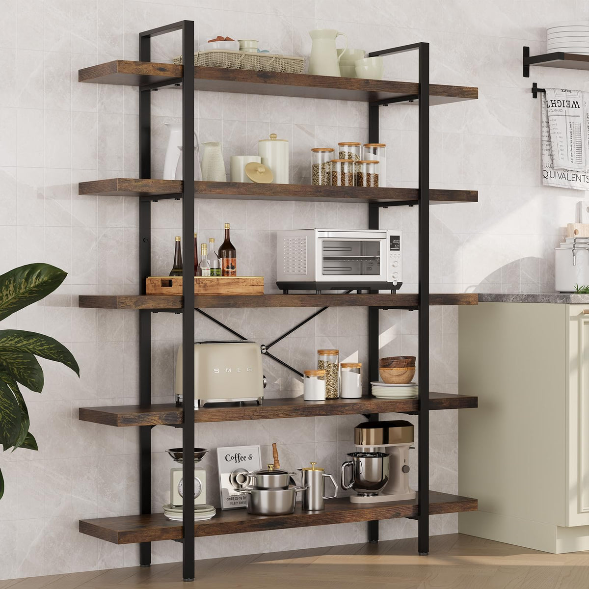 5 Tier Rustic Open Bookshelf S3273