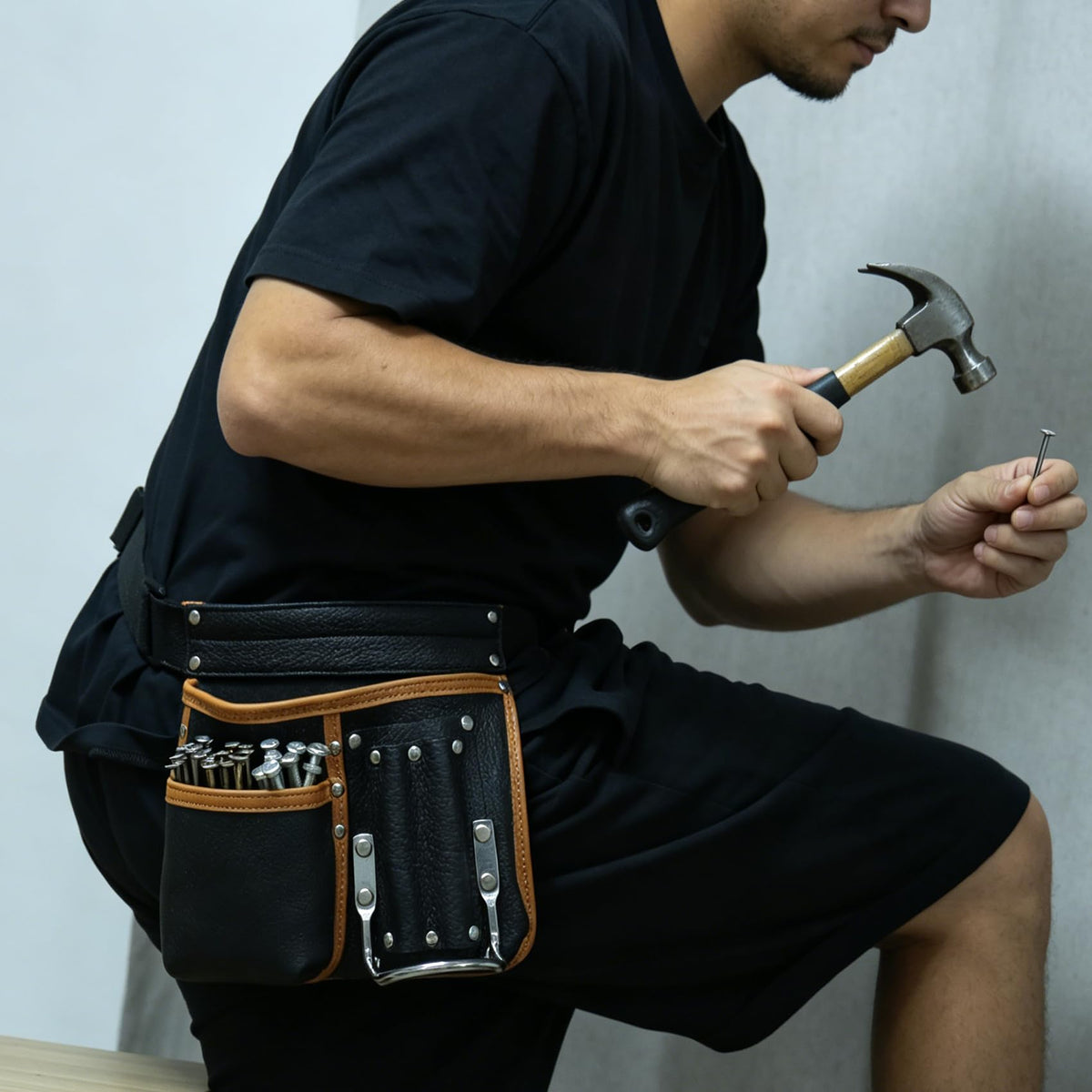 Genuine Leather Tool Belt with Multi Pockets E6339
