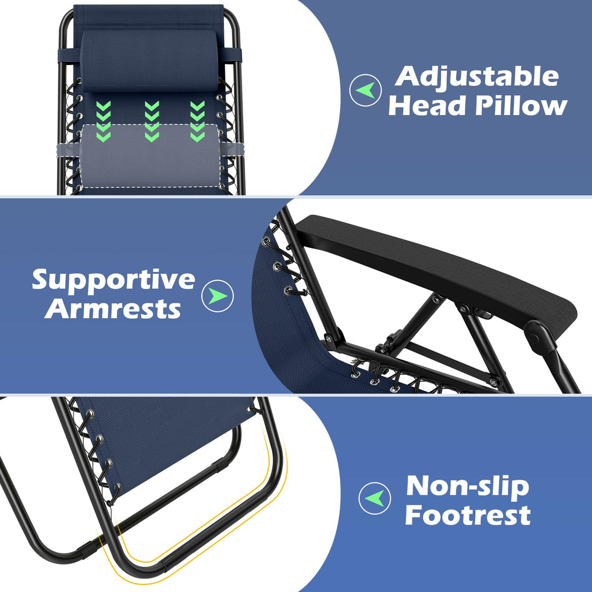 Zero Gravity Chairs Set of 2 Portable Folding Lounger with Pillow Cup Holder X2884