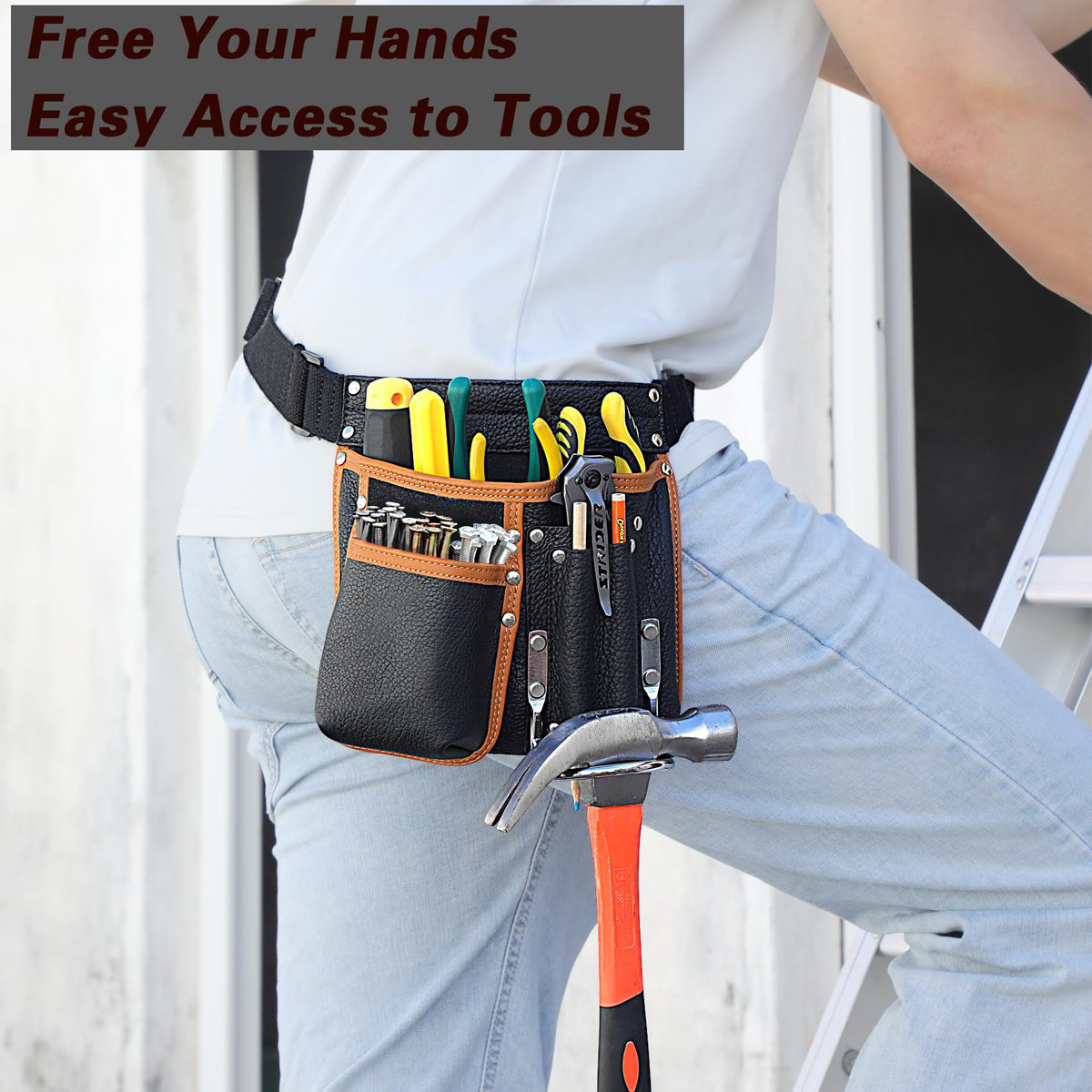 Genuine Leather Tool Belt with Multi Pockets E6339