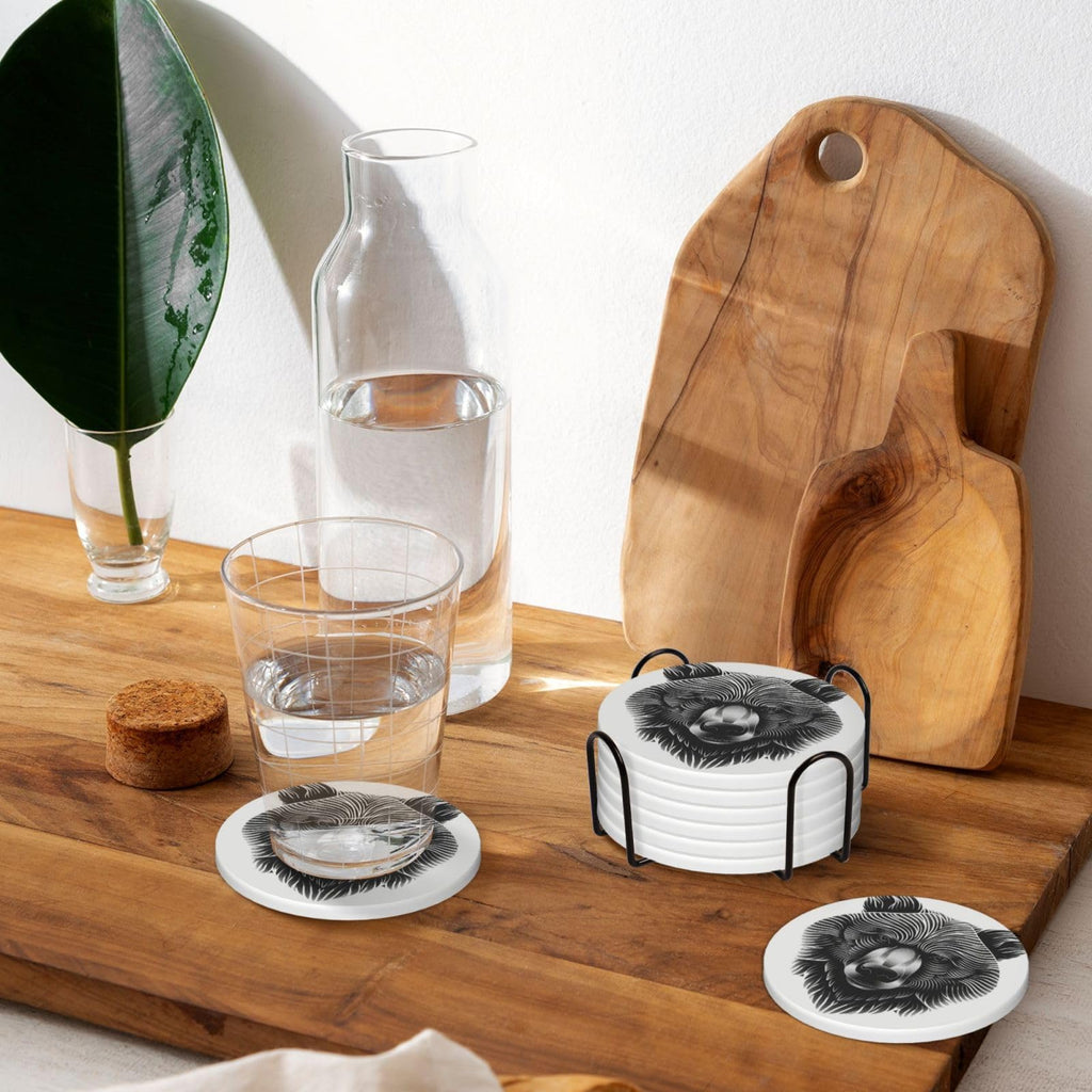 Black and White Bear Head Ceramic Coasters Set of 6 D98933