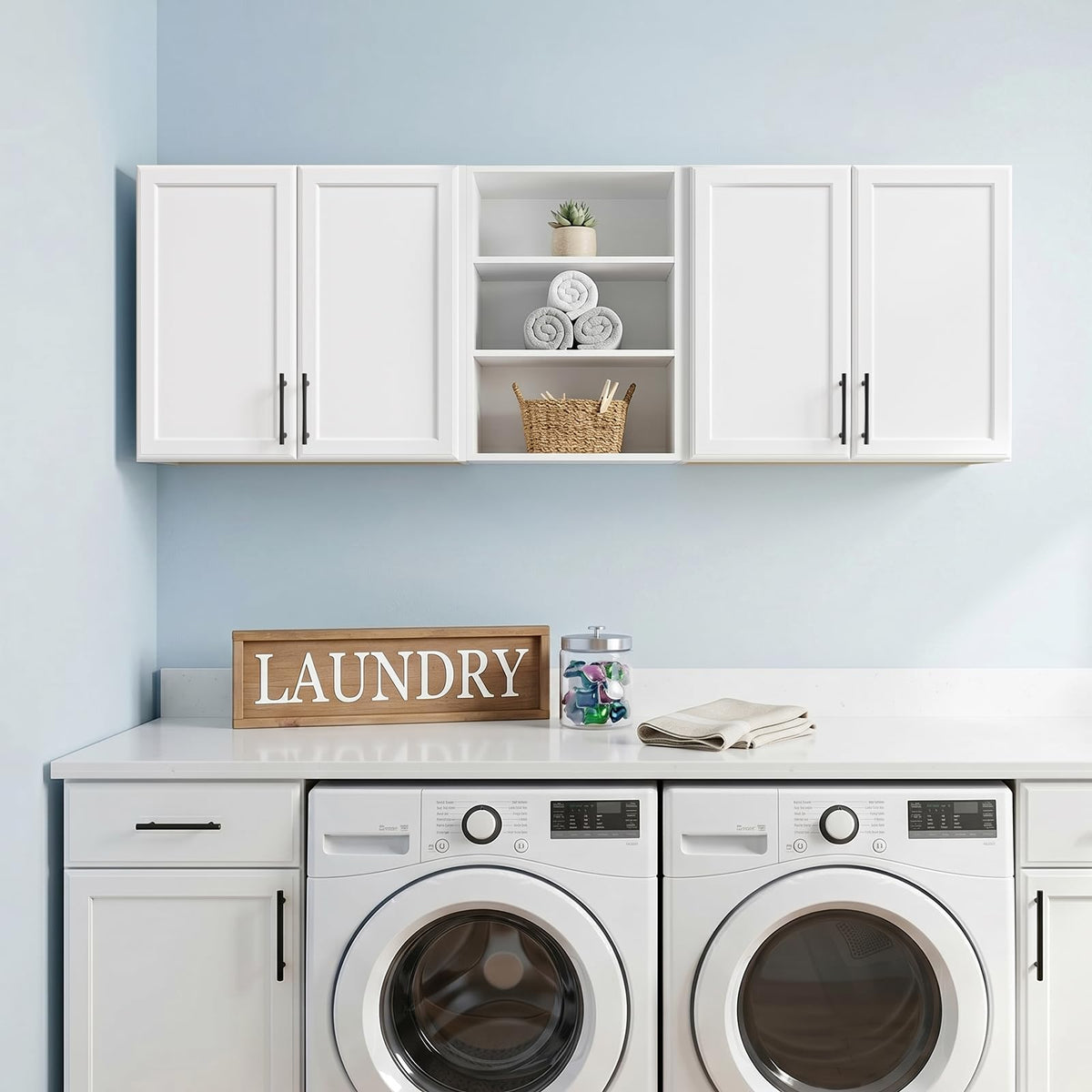 62.8" W Wall Mounted Laundry Cabinets with Adjustable Shelf O196400
