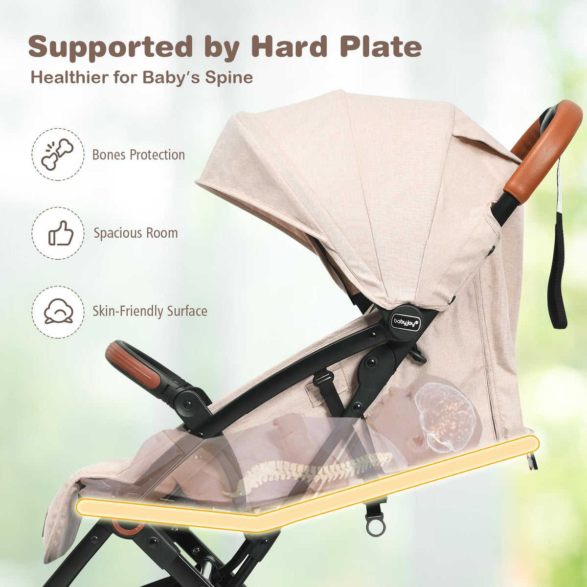 Lightweight Compact Baby Stroller with 5-Point Harness and Storage Basket, Beige S3321