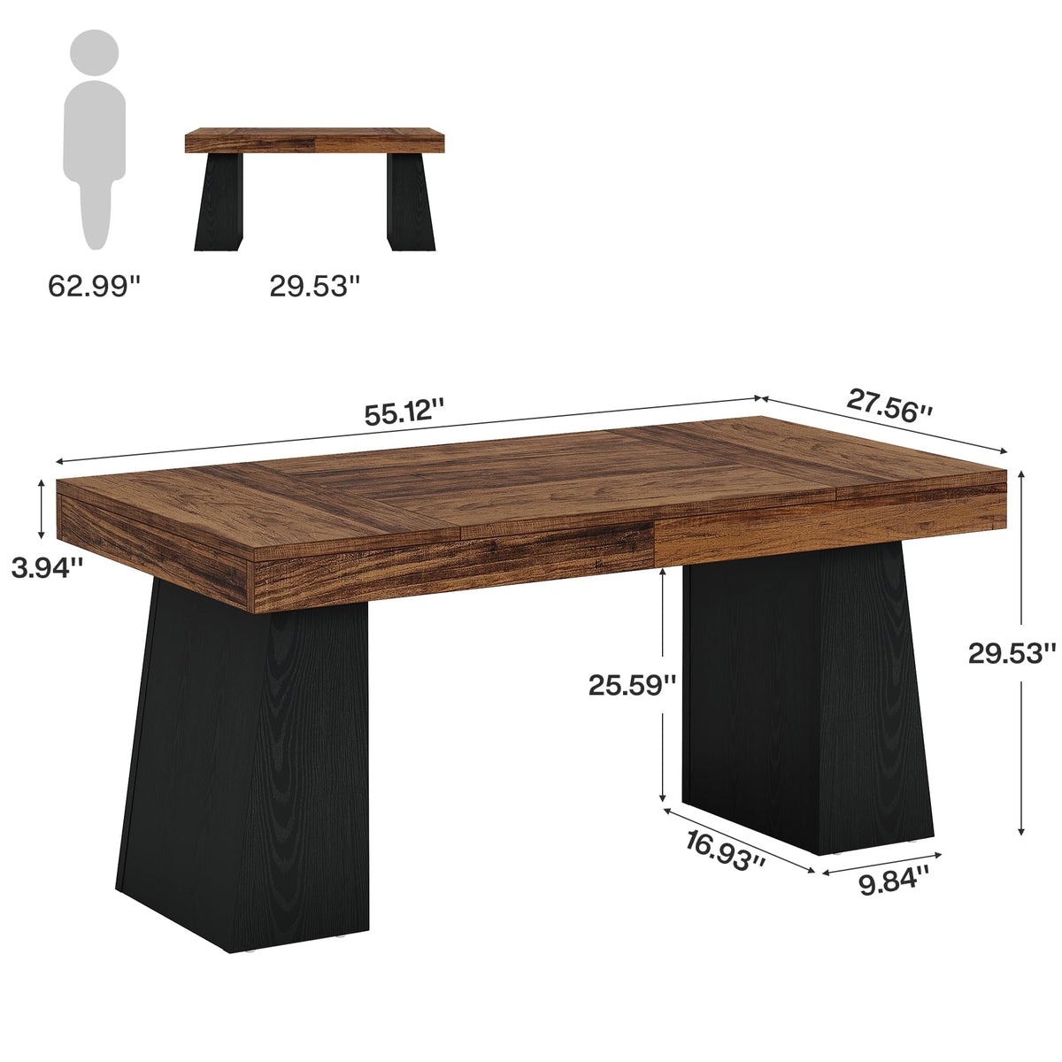 55" Wooden Office Desk with Double Pedestal K14313
