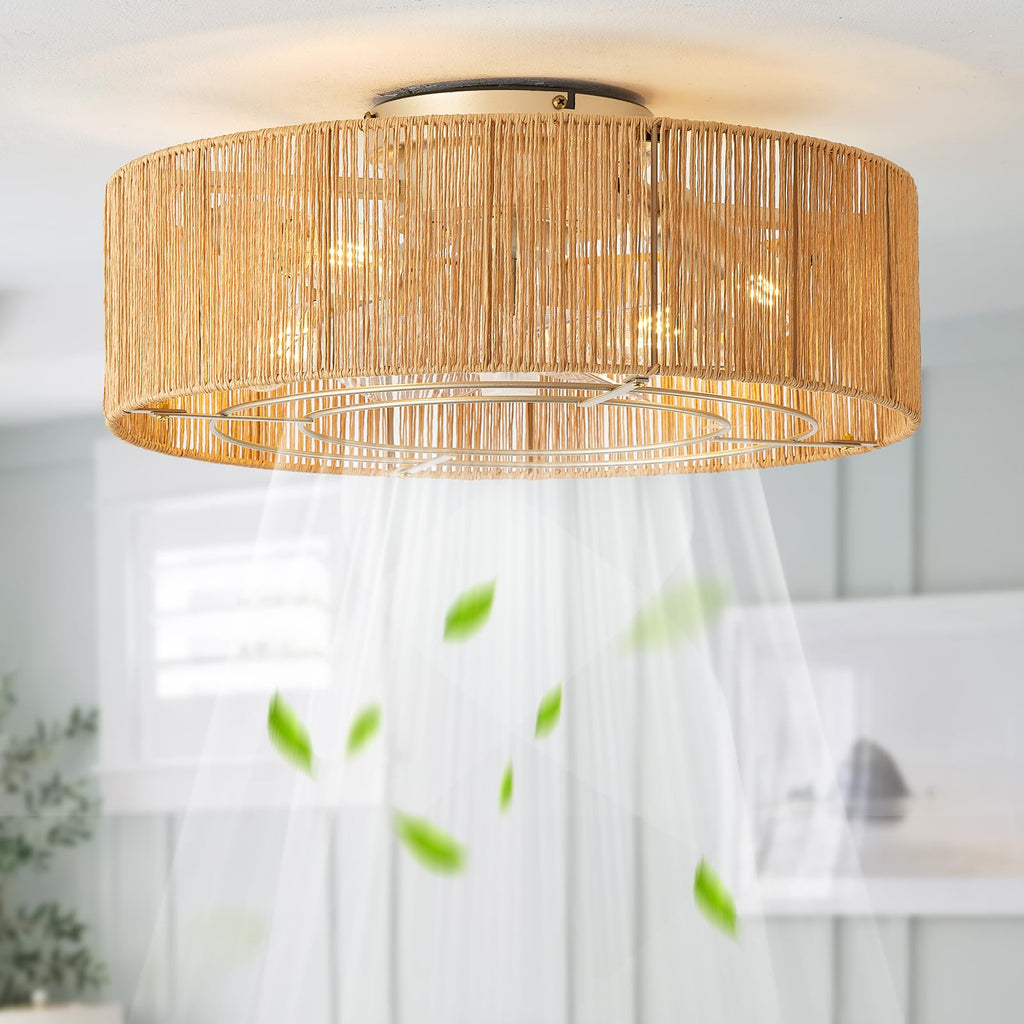 20" Rattan Ceiling Fan with Lights T456