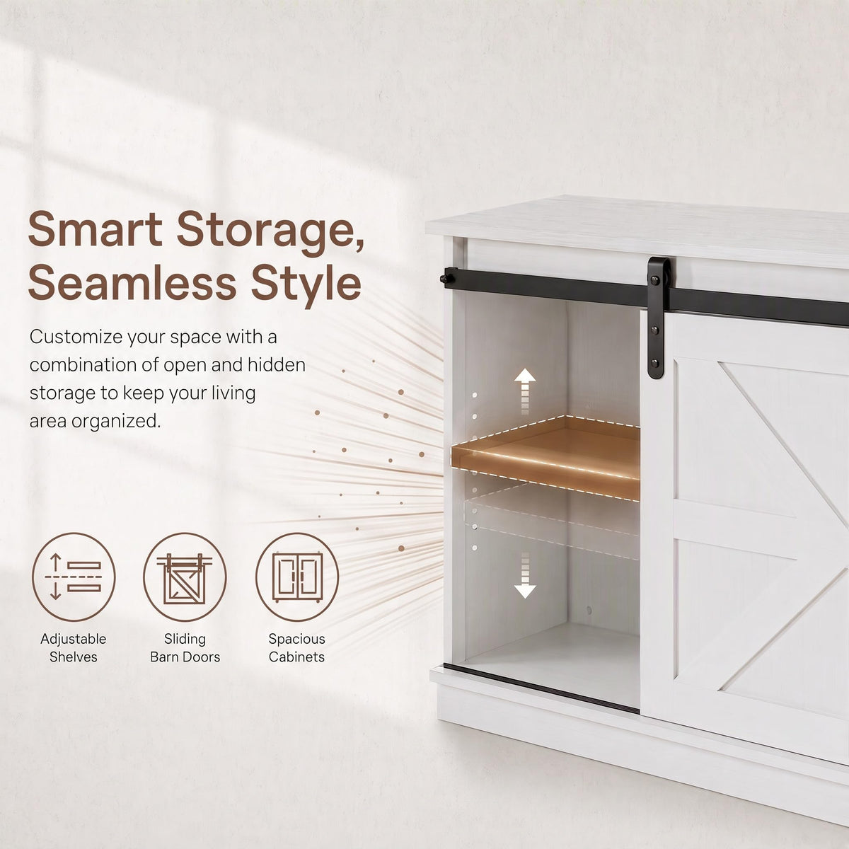 White 58'' TV Stand with Sliding Barn Doors Y556537