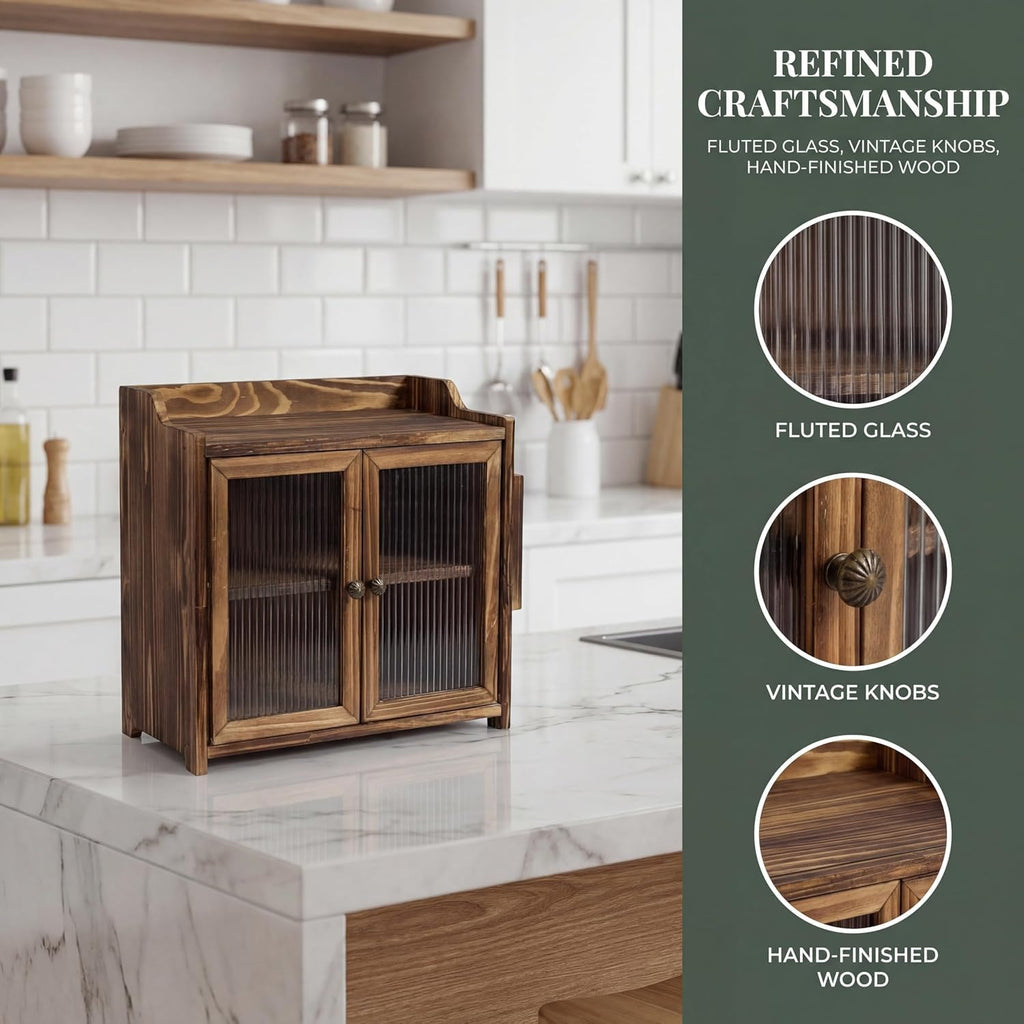Wooden Bread Box with Glass Doors W285608
