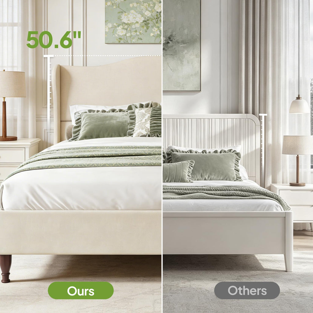 Queen Size Fabric Upholstered Platform Bed with Wooden Slats Z899344