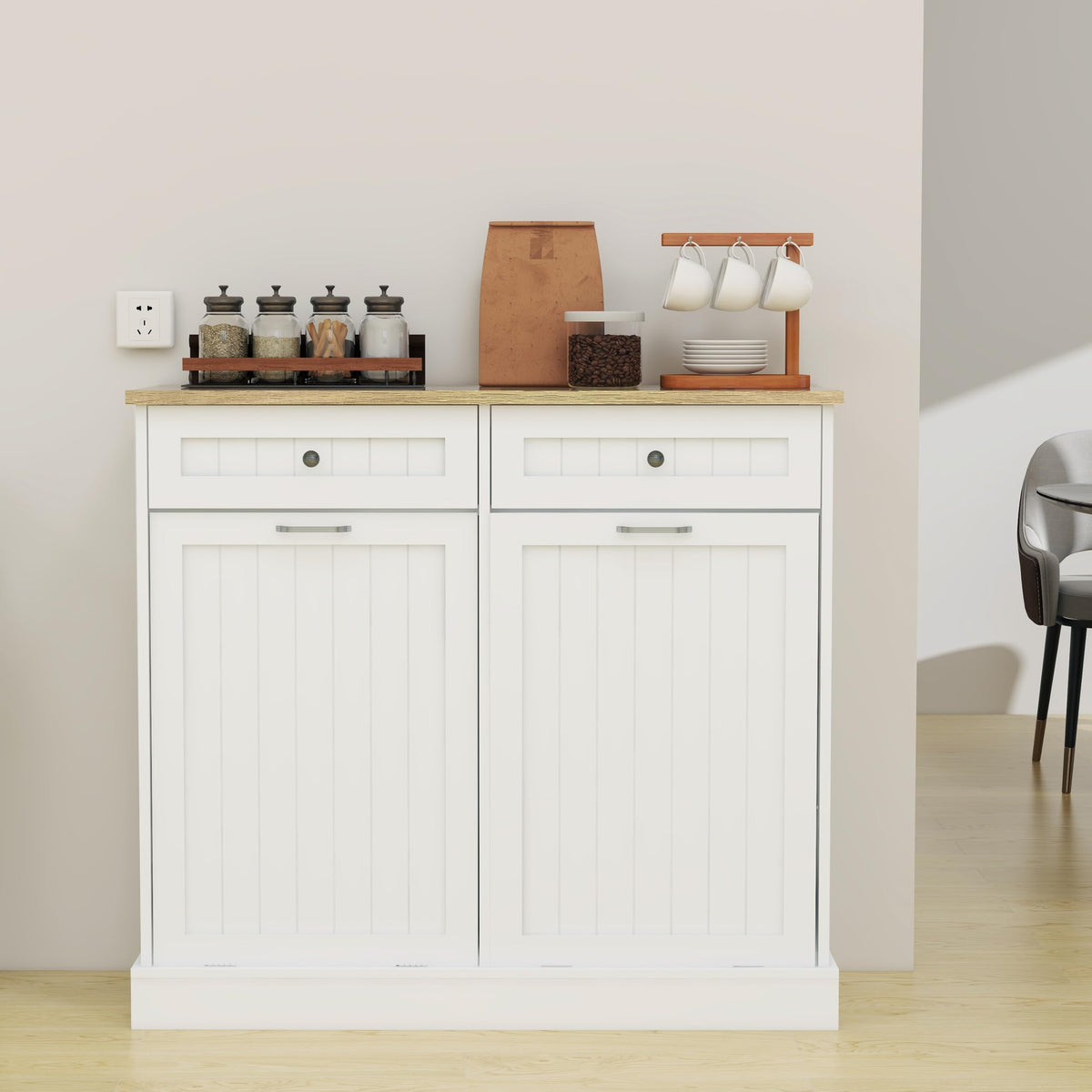 White 2x10 Gallon Solid Wood Trash Cabinet M6349