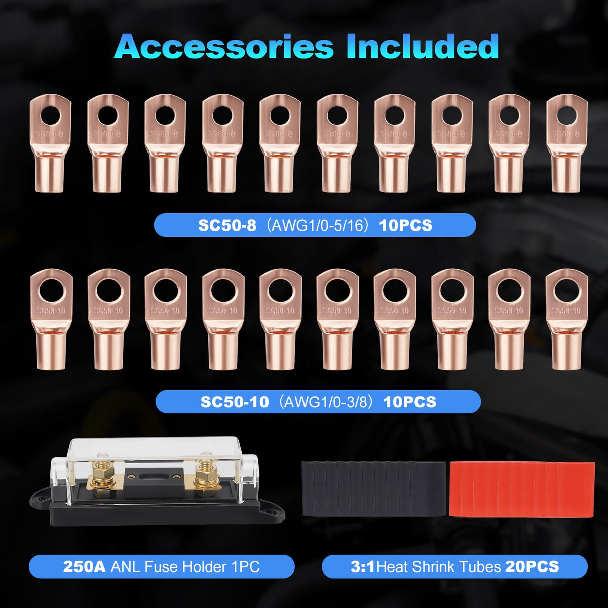 1/0 Gauge Copper Clad Aluminum Wire Kit with 250A ANL Fuse Holder B583