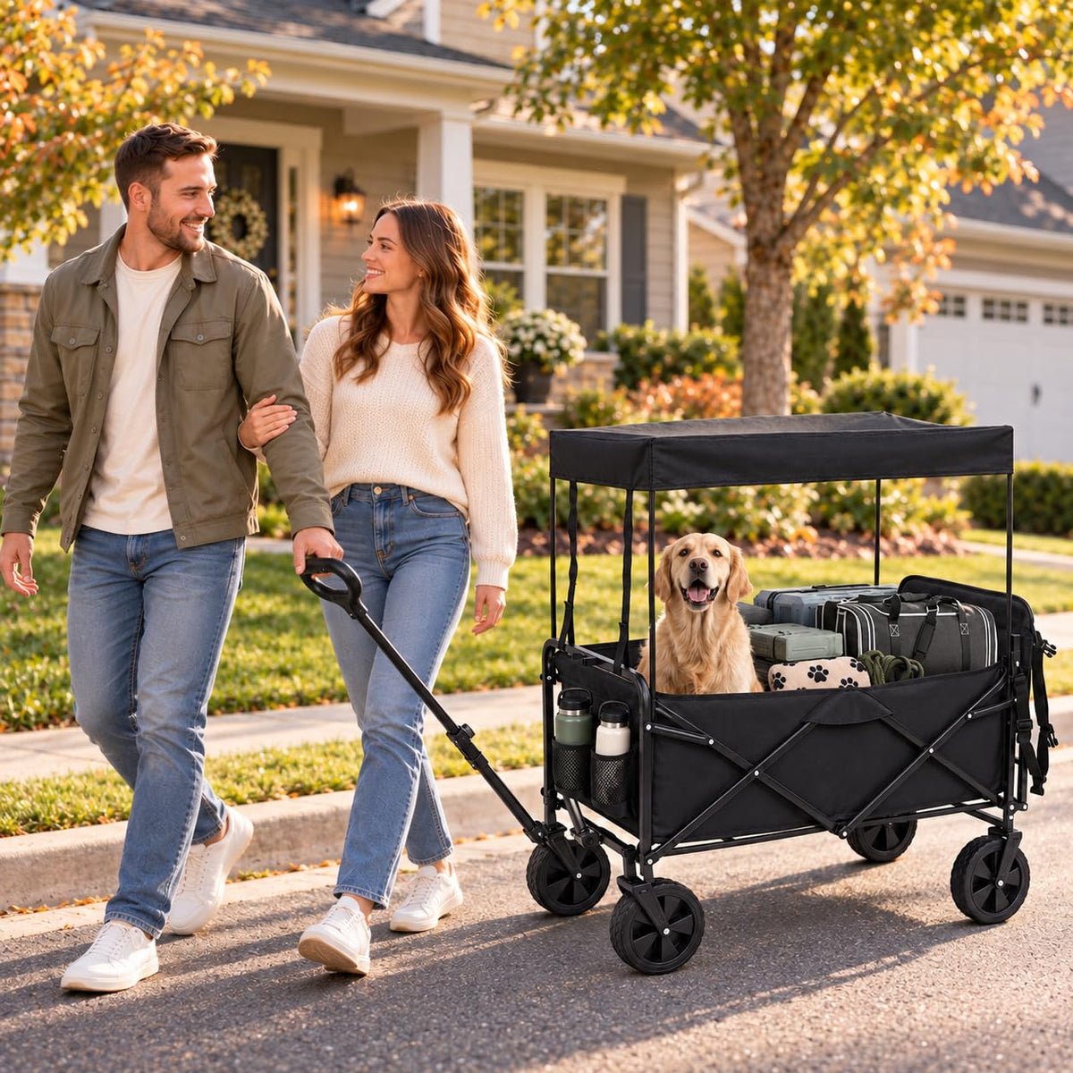 Large Dog Wagon Cart with Canopy, All-Terrain Wheels, Ramp Tailgate G903678