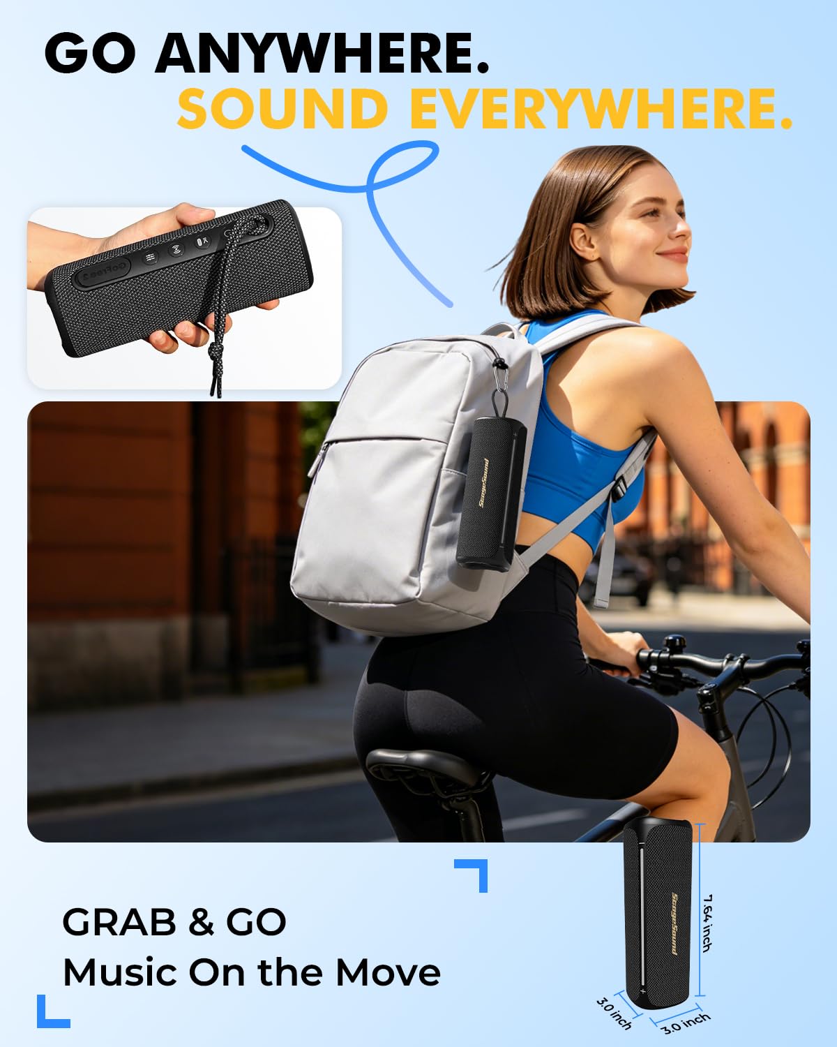 Portable Bluetooth Speaker IP67 Waterproof Black F578247