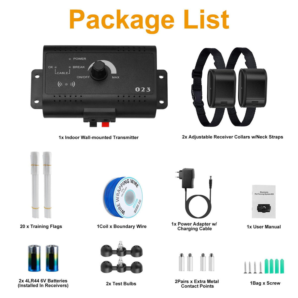 Electric Dog Fence System for 2 Dogs with 2 Waterproof Receiver Collars B826