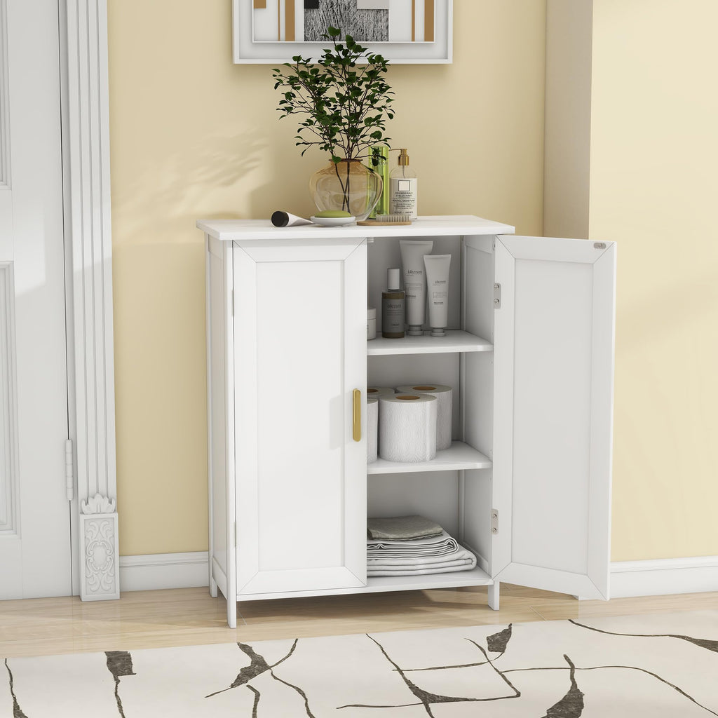 White 2 Door Bathroom Floor Storage Cabinet T49470