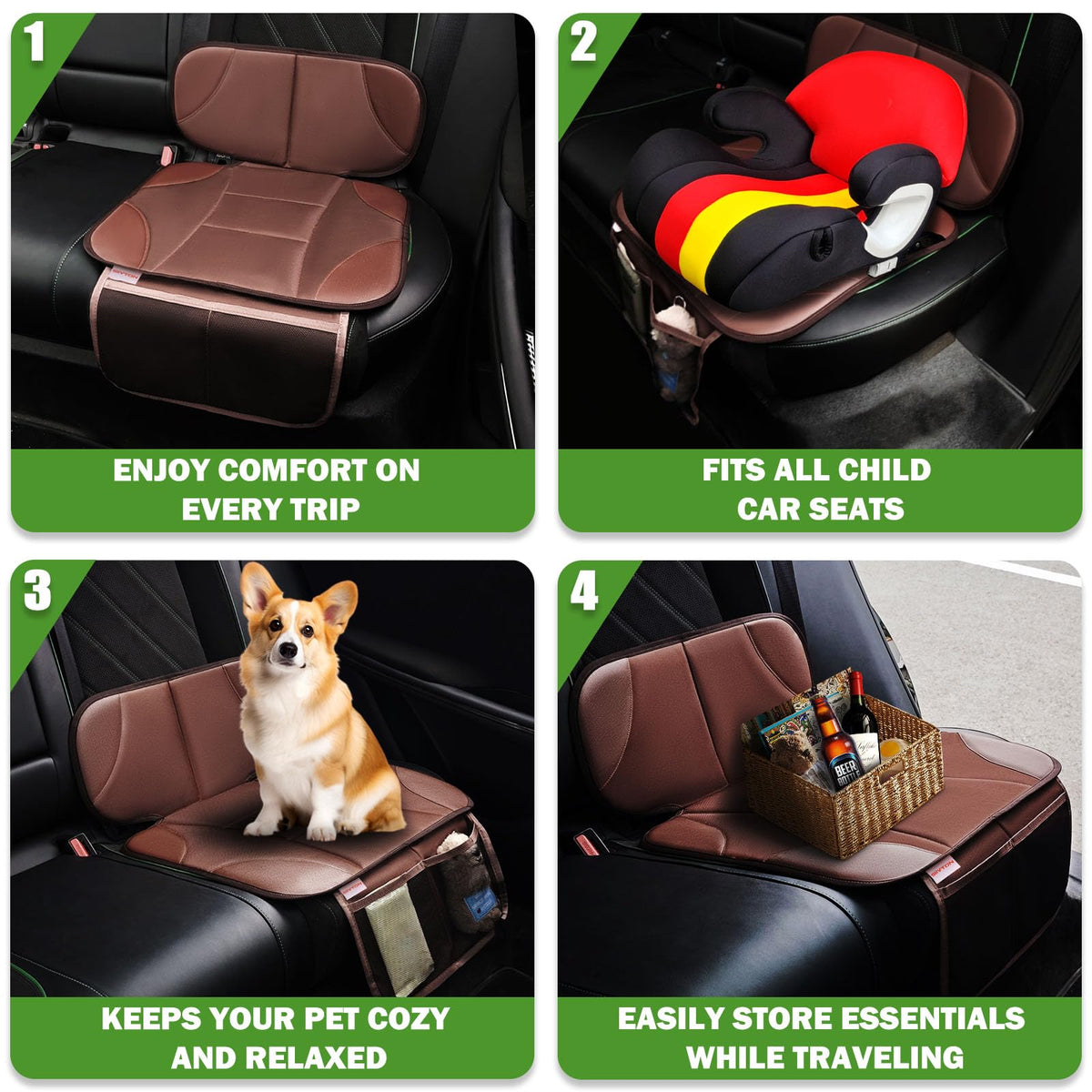 Black Car Seat Protector with 2 Storage Pockets Z31103