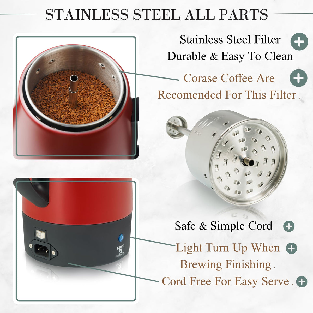 Red 10 Cups Electric Coffee Percolator with Set of 4 Glass Cups V448559
