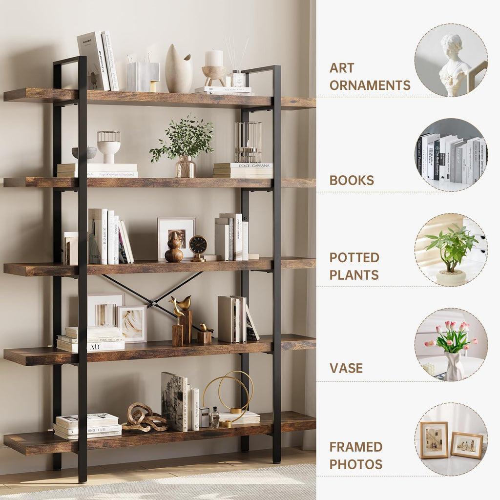 5 Tier Rustic Open Bookshelf S3273