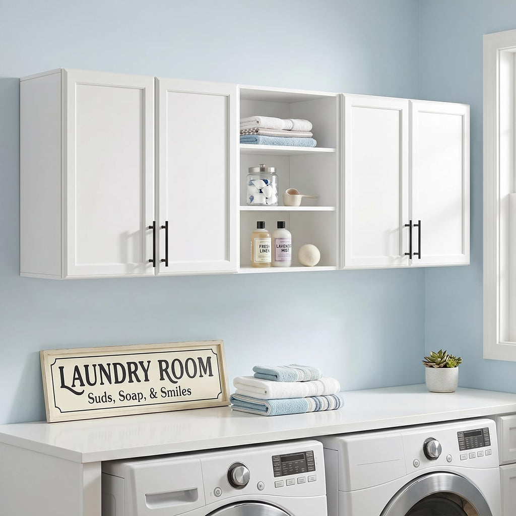 62.8" W Wall Mounted Laundry Cabinets with Adjustable Shelf O196400
