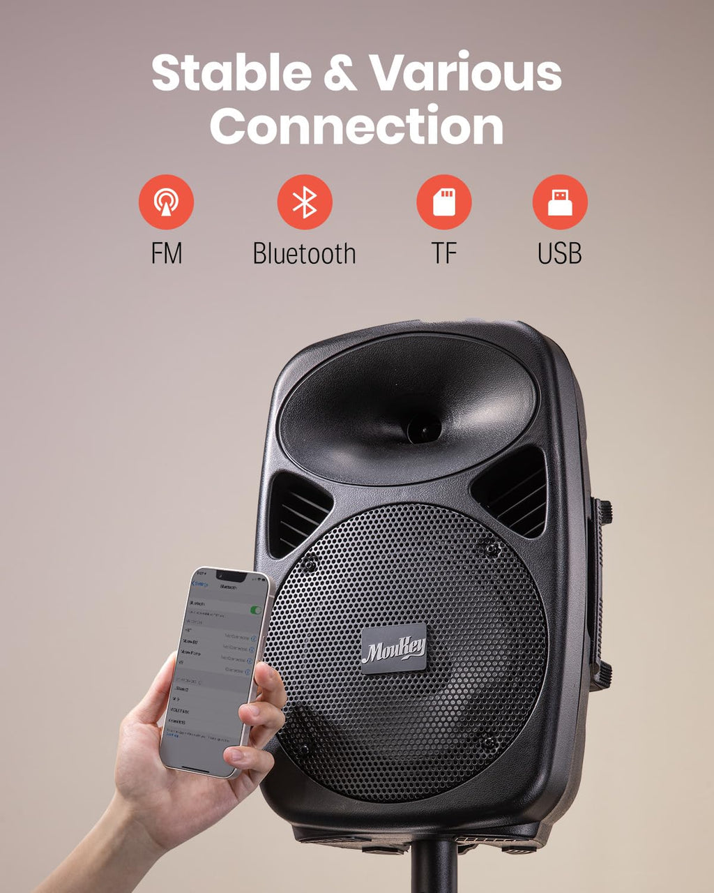 8 Inch Rechargeable Bluetooth PA System with Tripod Stands, Wired Mic A13160
