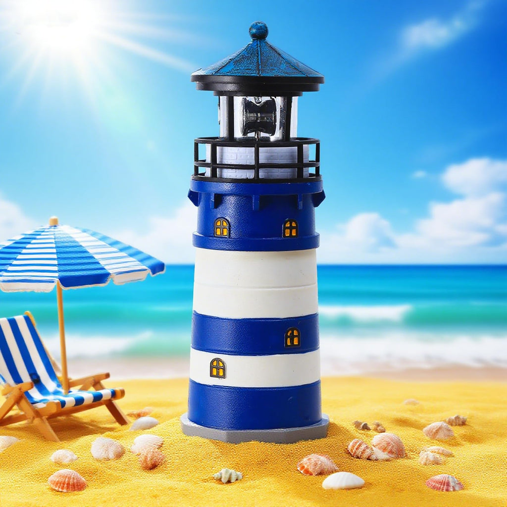 Solar Powered Lighthouse Decor with Rotating Beacon Y392