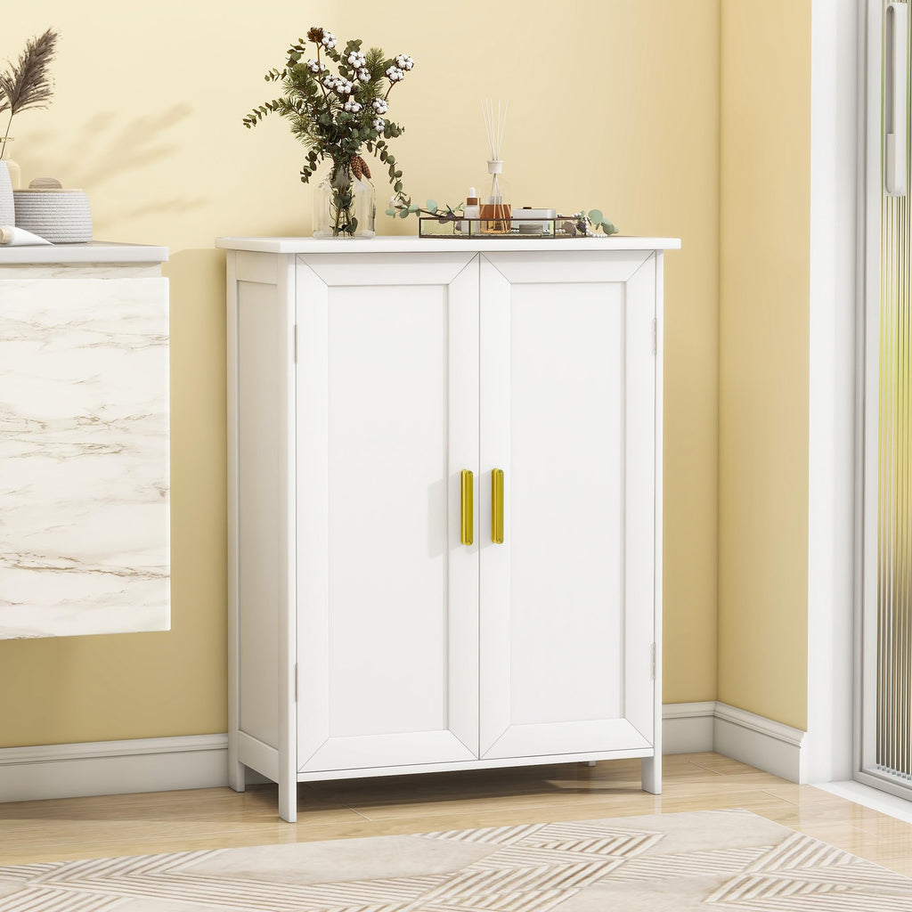 White 2 Door Bathroom Floor Storage Cabinet T49470