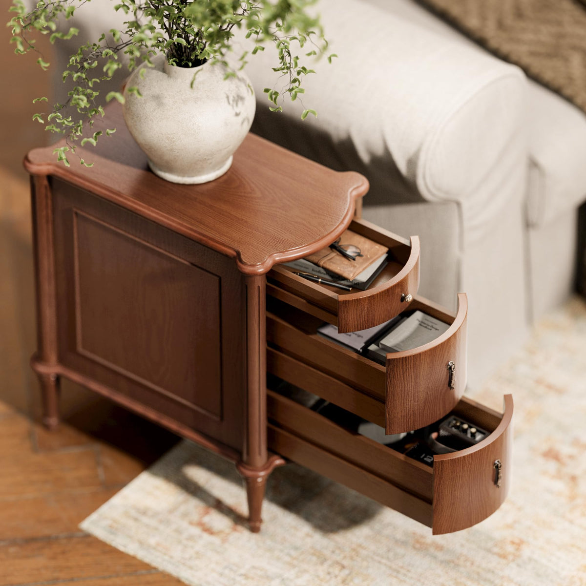 Brown Set of 2 Nightstand with Charging Station and 3 Drawers Q6215