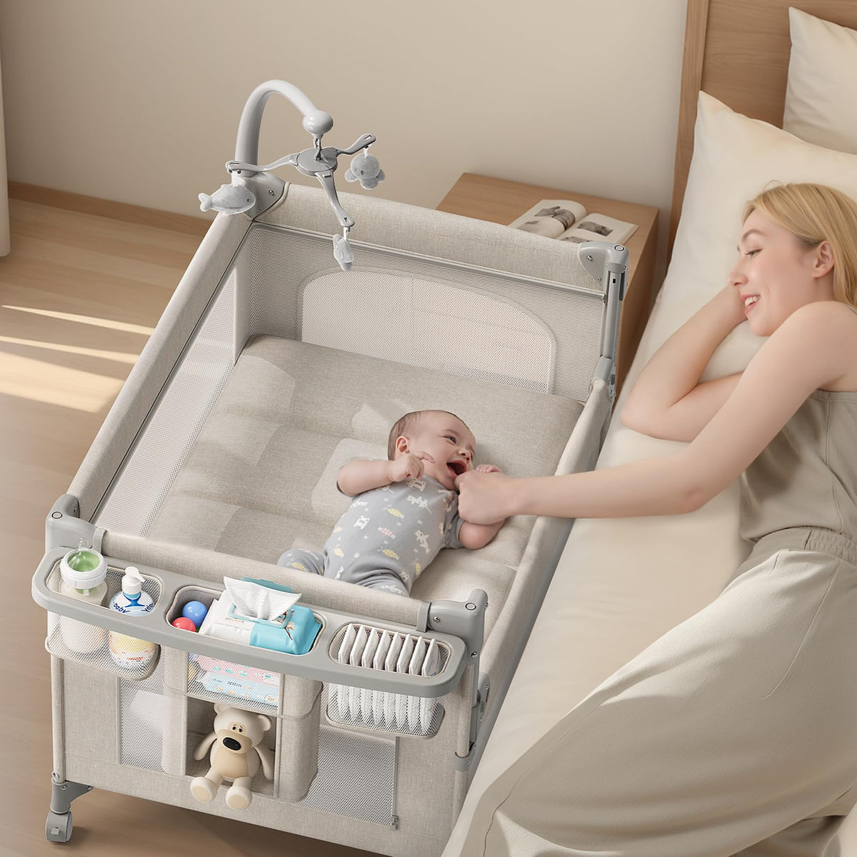 Baby Bassinet, Pack and Play, Bedside Crib Sleeper, Diaper Changer P56953