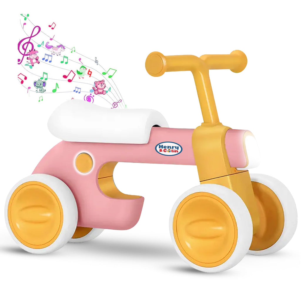 4 Wheel Toddler Balance Bike with Lights Music Soft Seat Pink D171605