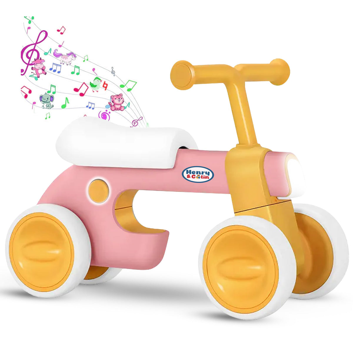 4 Wheel Toddler Balance Bike with Lights Music Soft Seat Pink D171605