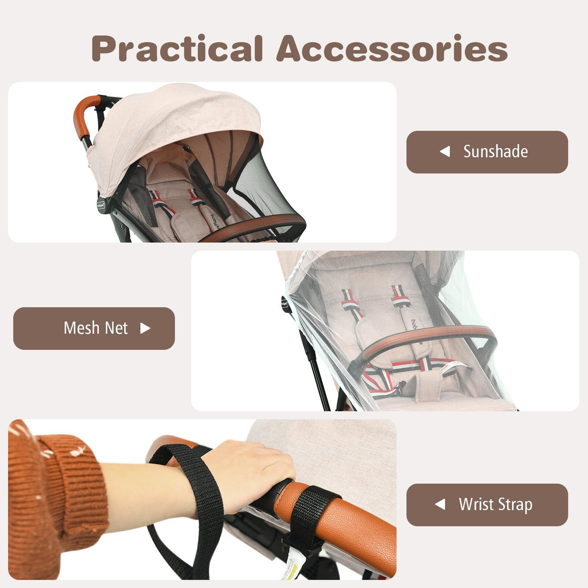 Lightweight Compact Baby Stroller with 5-Point Harness and Storage Basket, Beige S3321