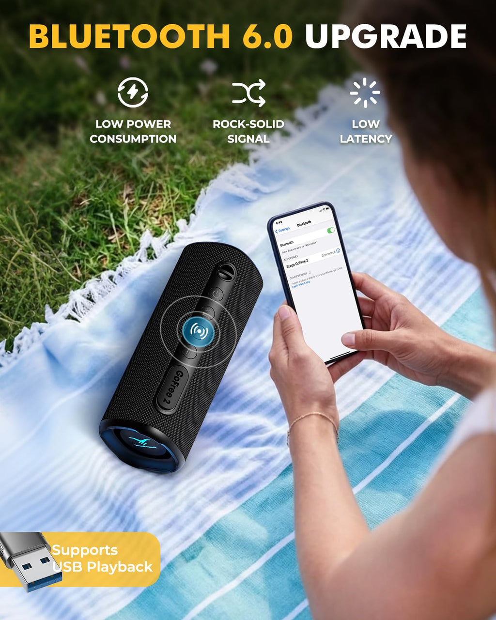 Portable Bluetooth Speaker IP67 Waterproof Black F578247