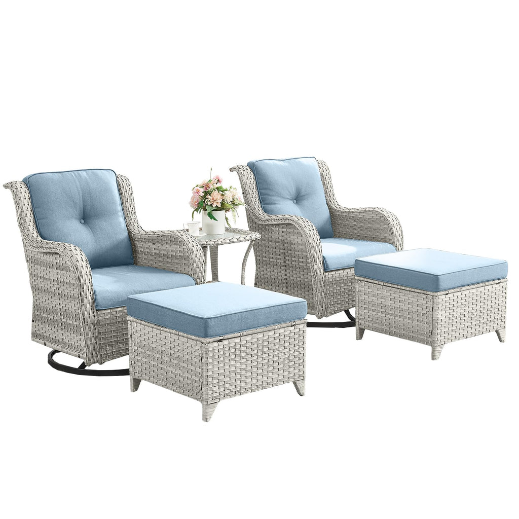 5 Piece Outdoor Swivel Rocker Chairs with Ottomans A34157