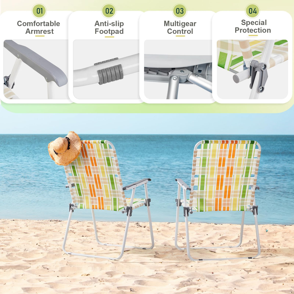 Set of 2 Webbed Folding Beach Chairs T100