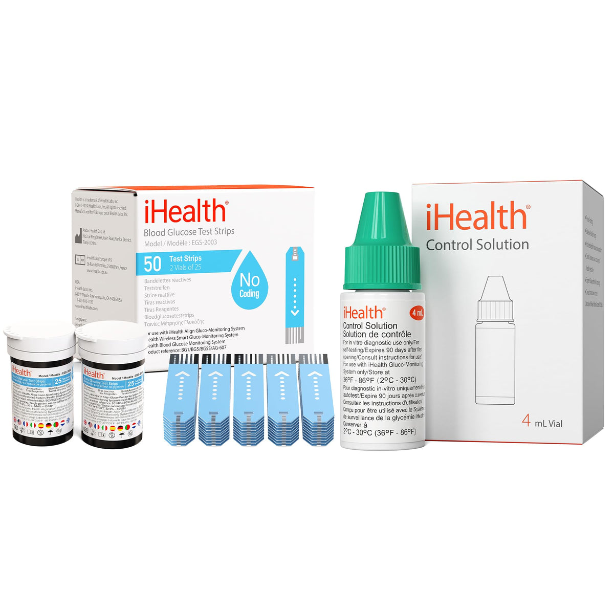 Blood Glucose Test Strips and Control Solution, 50 Count No Coding L47246