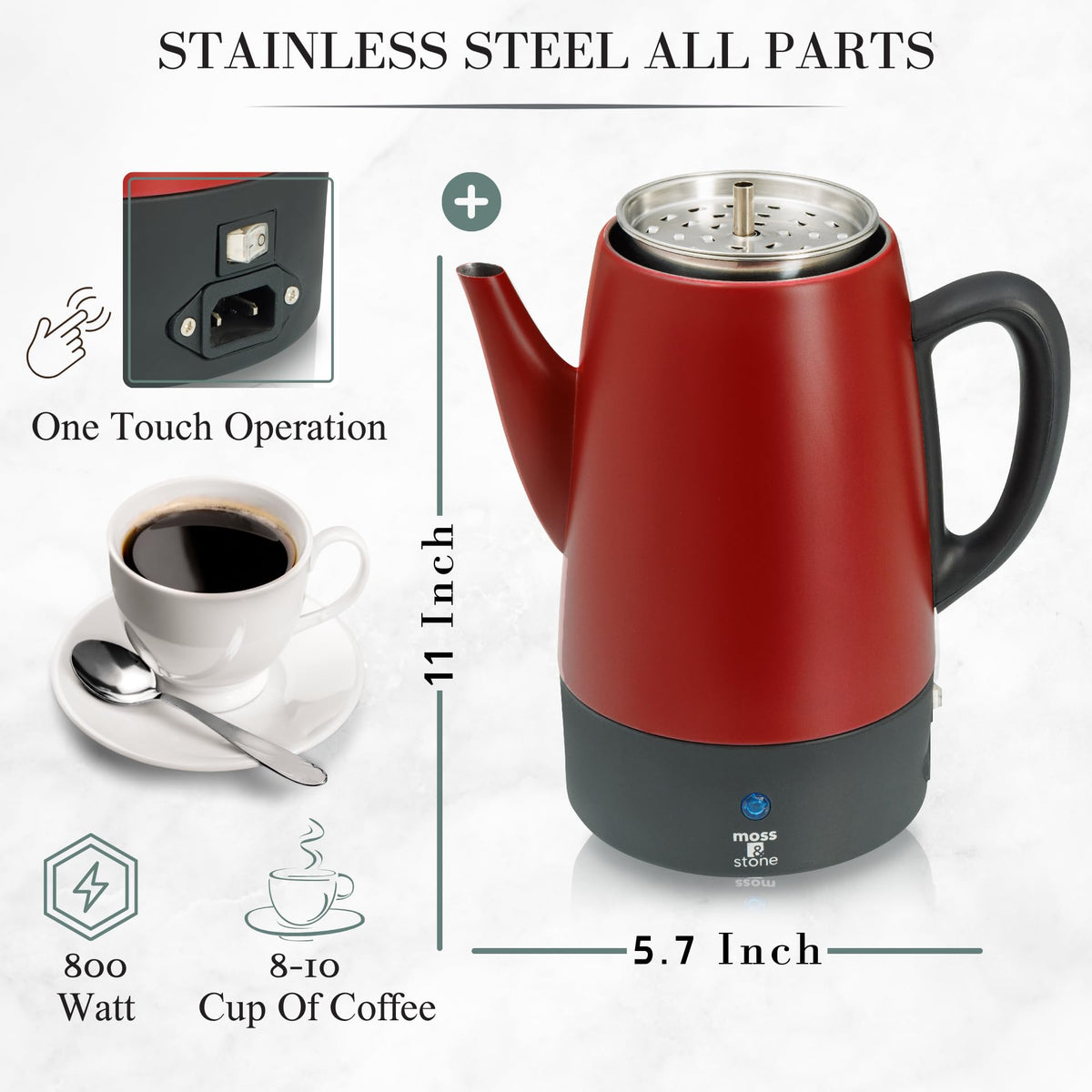 Red 10 Cups Electric Coffee Percolator with Set of 4 Glass Cups V448559