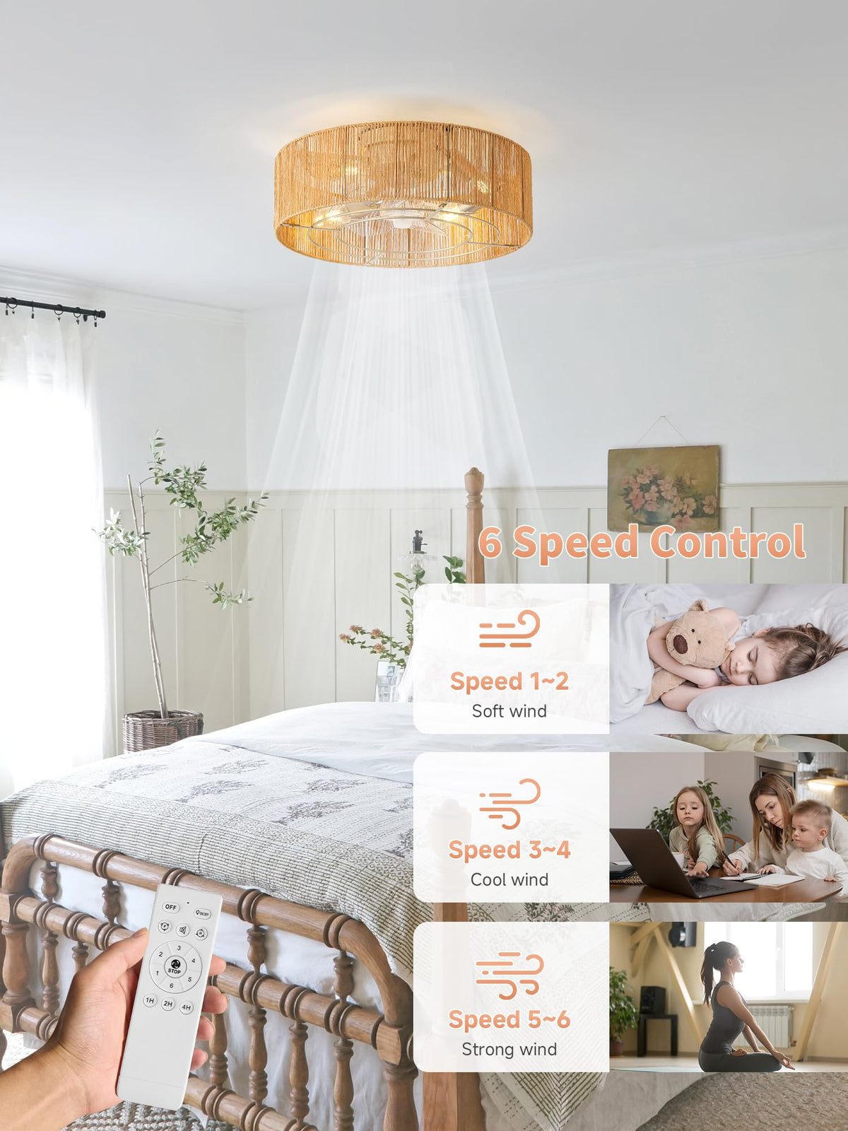 20" Rattan Ceiling Fan with Lights T456