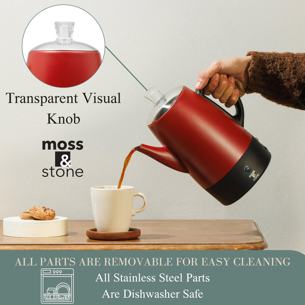 Red 10 Cups Electric Coffee Percolator with Set of 4 Glass Cups V448559