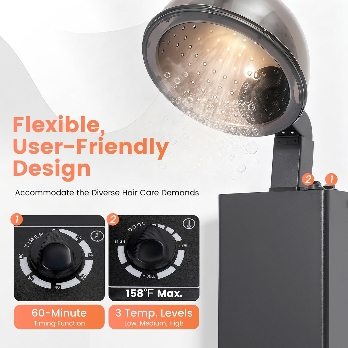 1200W Freestanding Hooded Hair Dryer with Wheels I652359