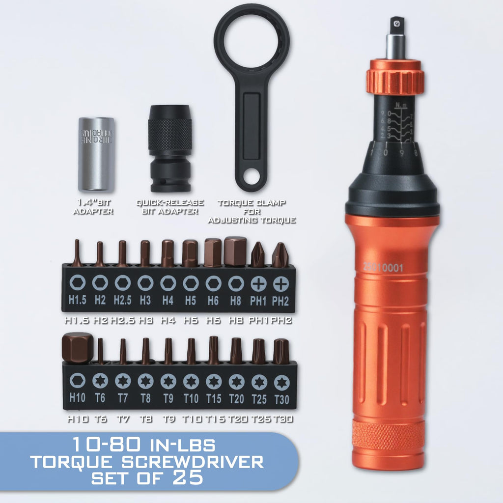 Torque Screwdriver Wrench Driver Set 10-80 Inch Pounds 20 Steel Bits Y856281