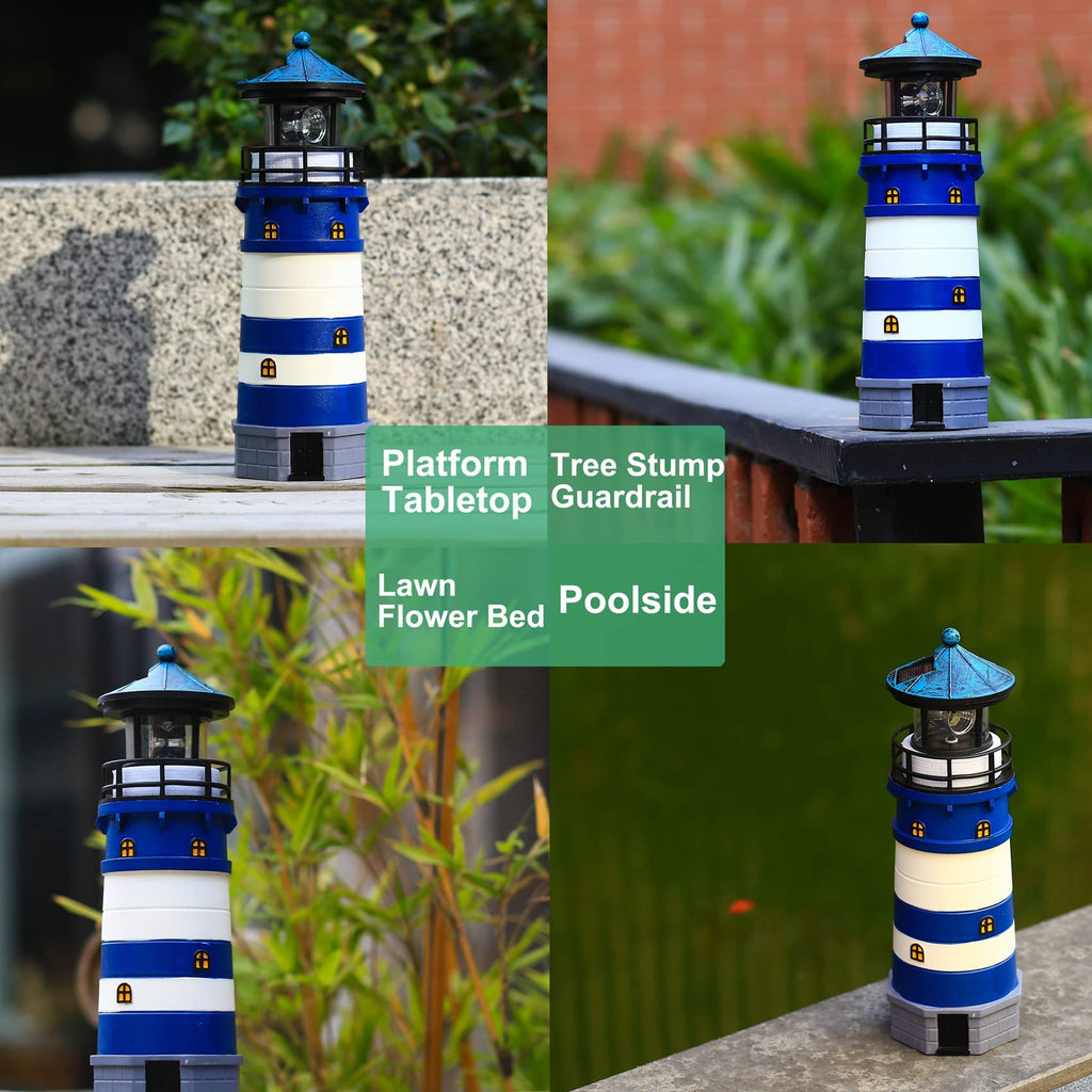 Solar Powered Lighthouse Decor with Rotating Beacon Y392