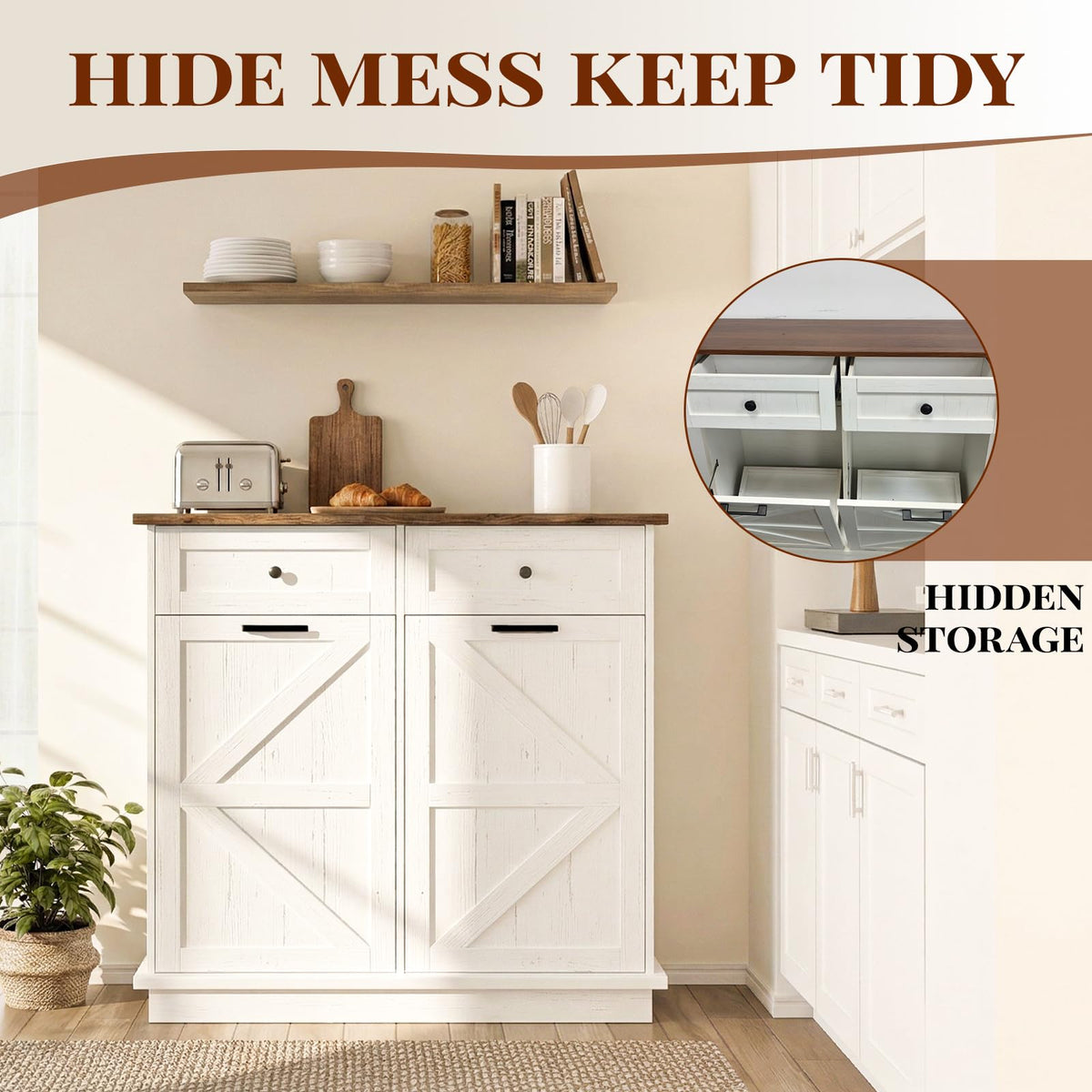 White Tilt-Out Trash Can Cabinet R580754